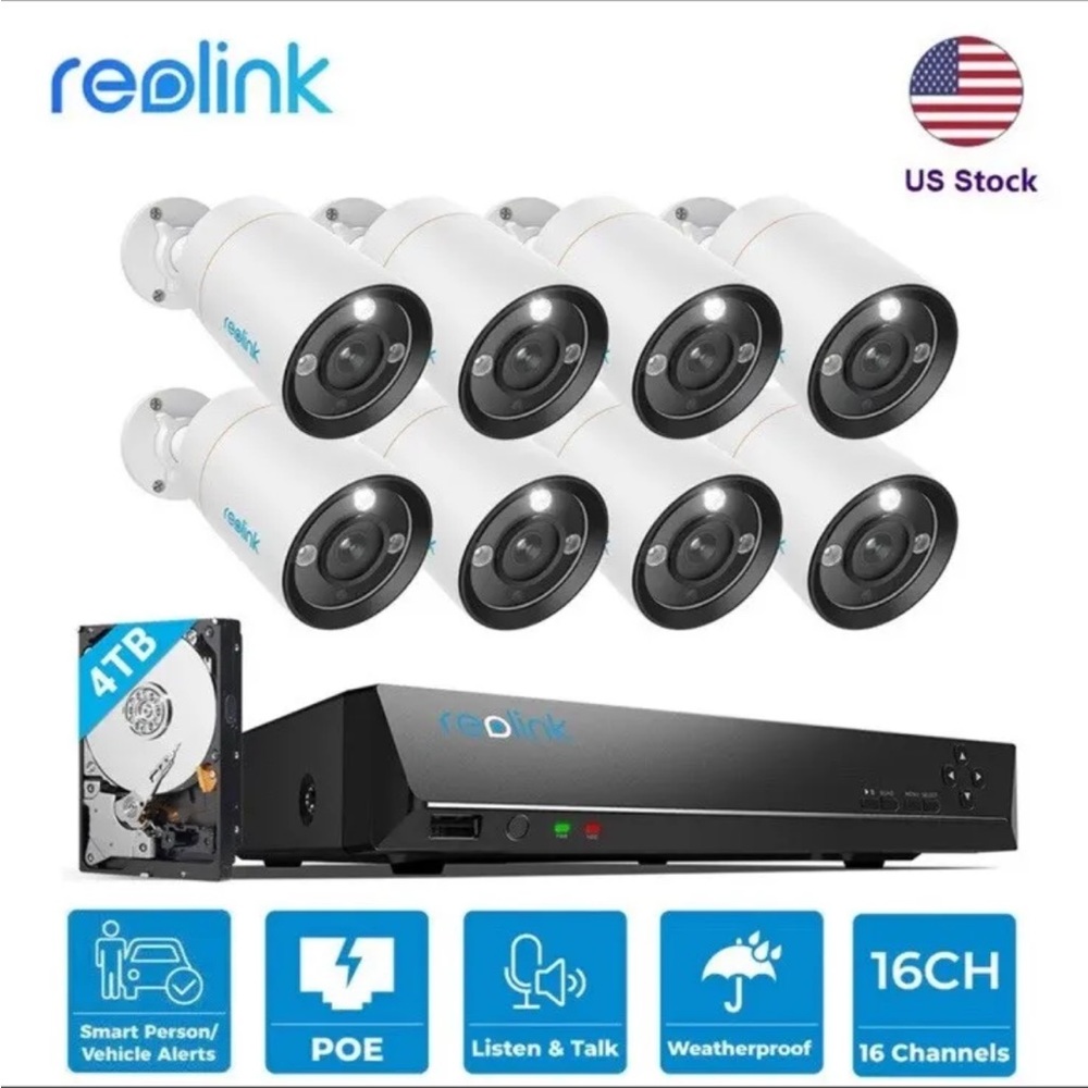 Reolink 12MP PoE Security Camera System 16CH NVR with 4TB HDD RLK16-1200B8-A